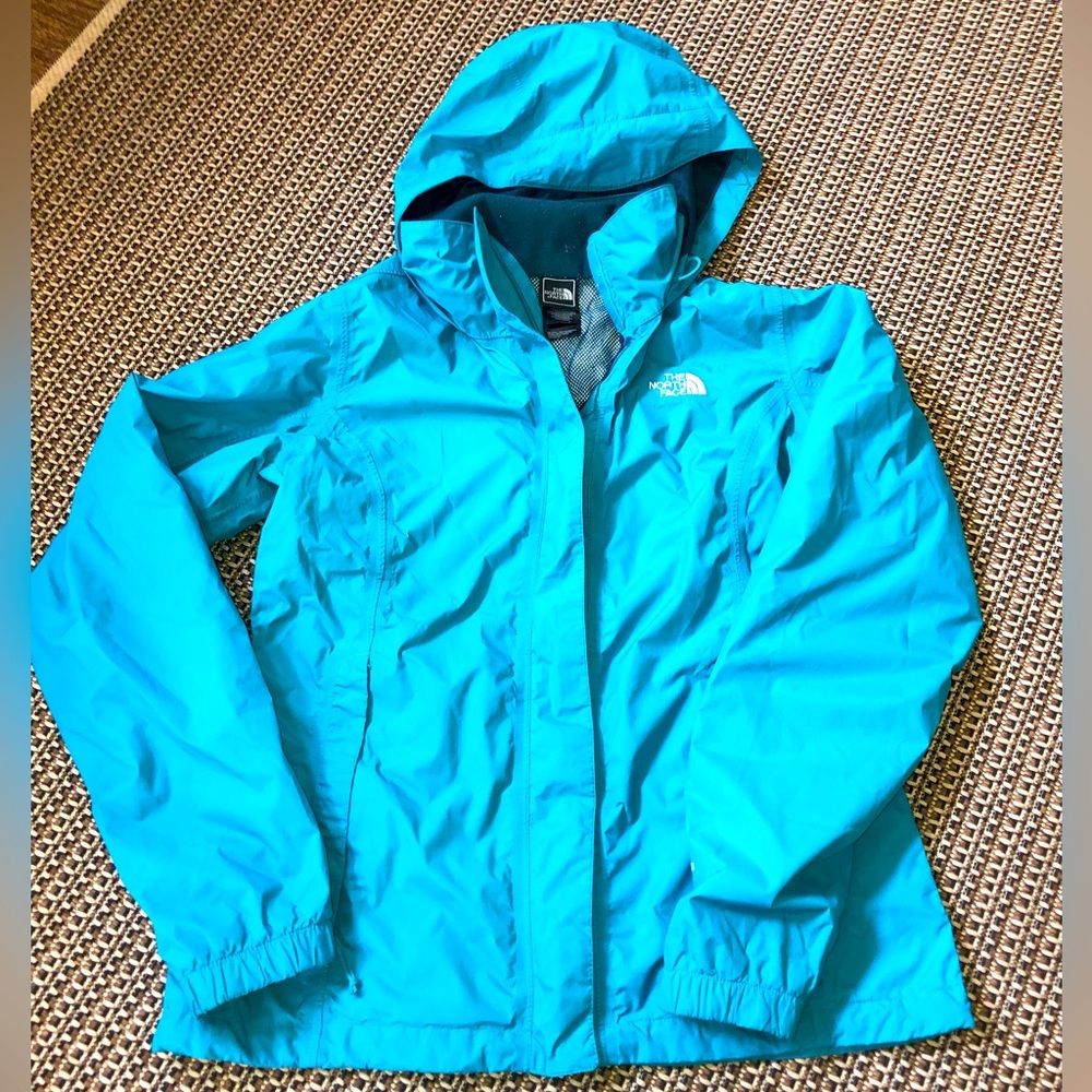The North Face Teal Blue Waterprf Hooded Mesh Lining Multi Rain Jckt Windbreaker